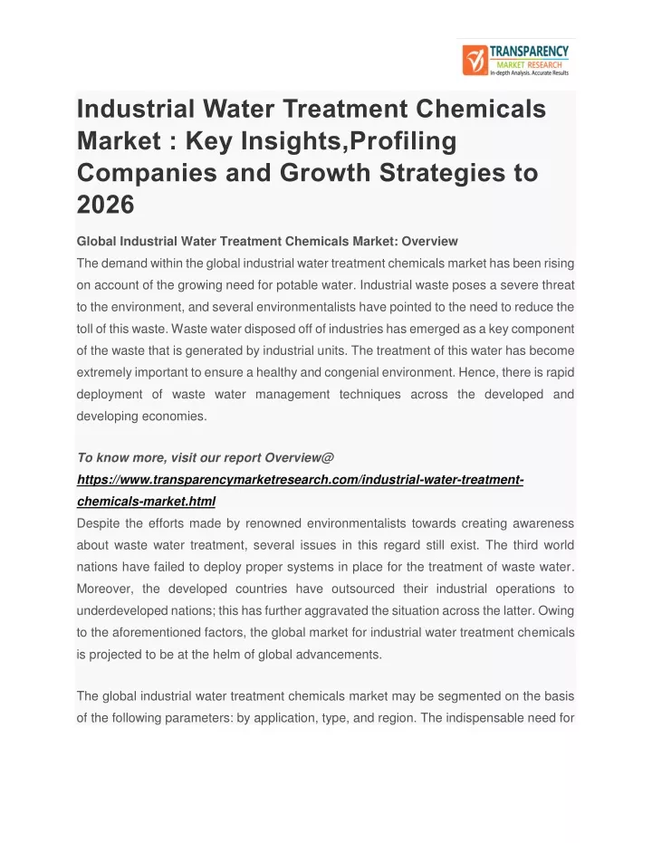 industrial water treatment chemicals market