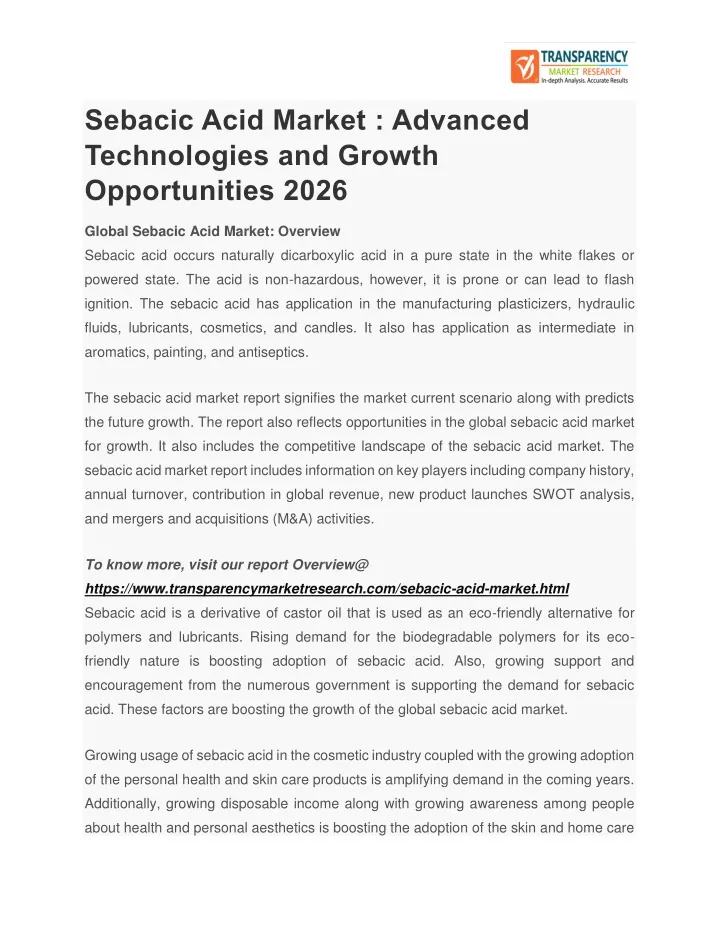 sebacic acid market advanced technologies