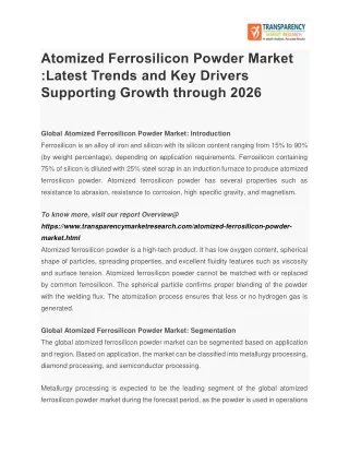 Atomized Ferrosilicon Powder Market :Latest Trends and Key Drivers Supporting Growth through 2026
