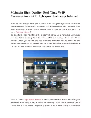 Maintain High-Quality, Real-Time VoIP Conversations with High Speed Pahrump Internet