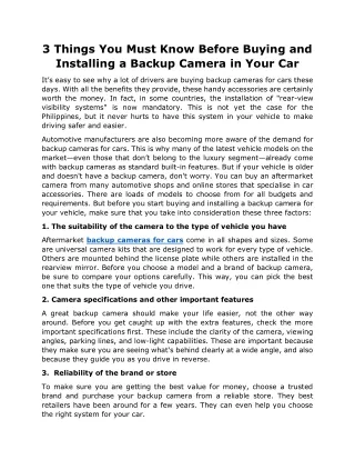 3 Things You Must Know Before Buying and Installing a Backup Camera in Your Car