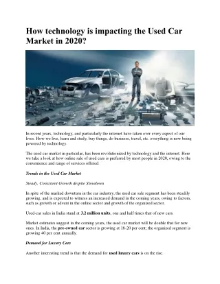 How technology is Impacting the Used Car Market in 2020?