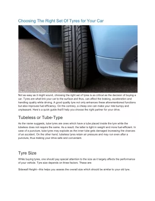 Choosing The Right Set Of Tyres for Your Car