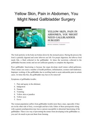 Yellow Skin, Pain in Abdomen, You Might Need Gallbladder Surgery