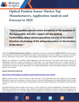 Optical Position Sensor Market Top Manufacturers, Application Analysis and Forecast to 2025