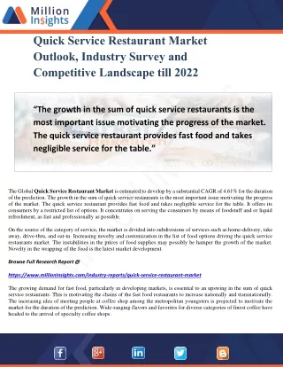 Quick Service Restaurant Market Outlook, Industry Survey and Competitive Landscape till 2022