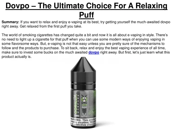 dovpo the ultimate choice for a relaxing puff