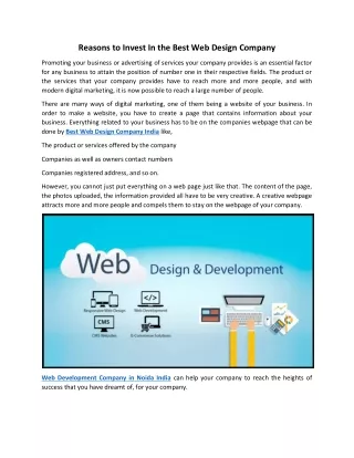 Reasons to Invest In the Best Web Design Company