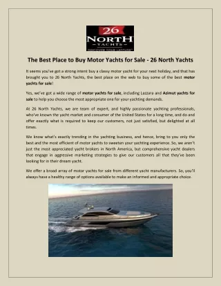The Best Place to Buy Motor Yachts for Sale - 26 North Yachts