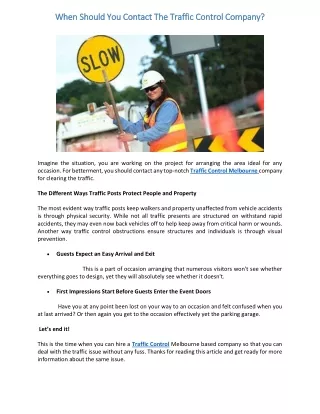 When Should You Contact The Traffic Control Company?