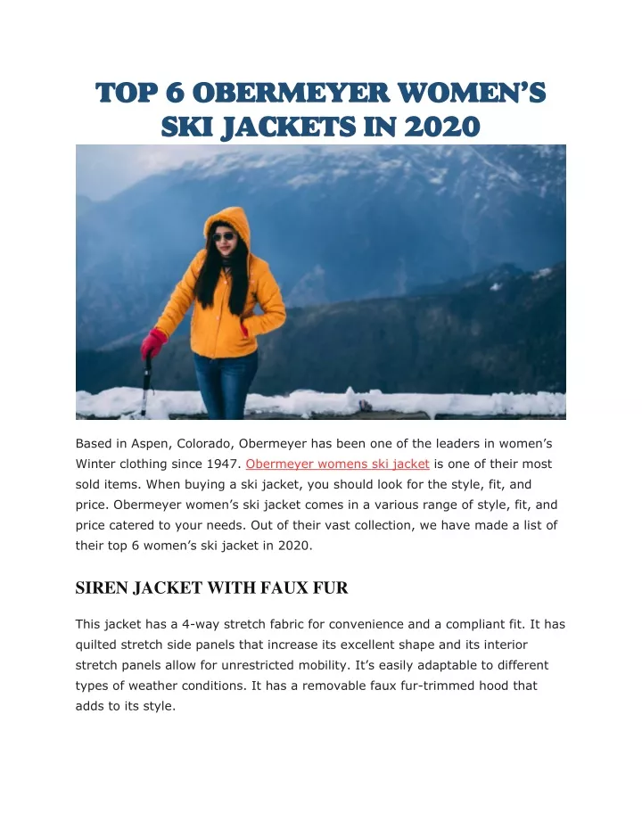 top 6 obermeyer women s ski jackets in 2020