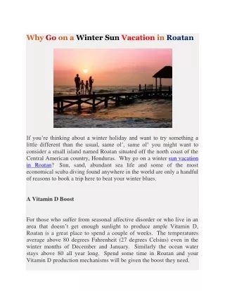 Winter Sun Vacation in Roatan