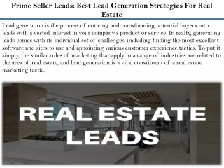 Prime Seller Leads: Best Lead Generation Strategies For Real Estate