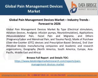 Global Pain Management Devices Market – Industry Trends - Forecast to 2026