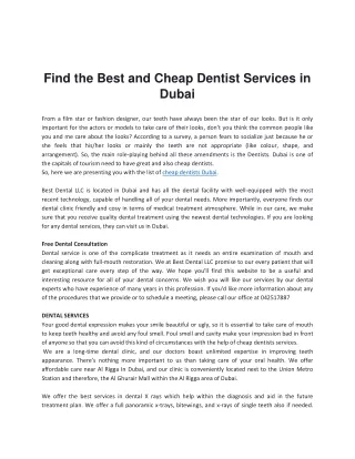 Find the Best and Cheap Dentist Services in Dubai