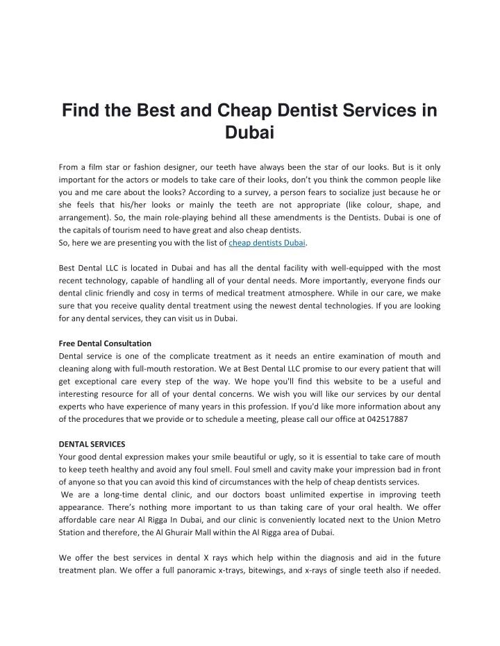 find the best and cheap dentist services in dubai