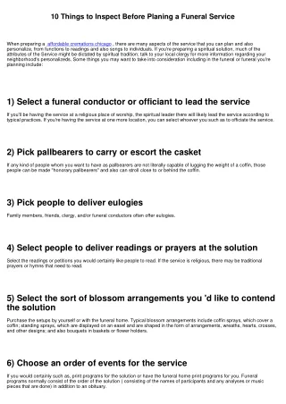 10 Points to Examine Prior To Planing a Funeral Service