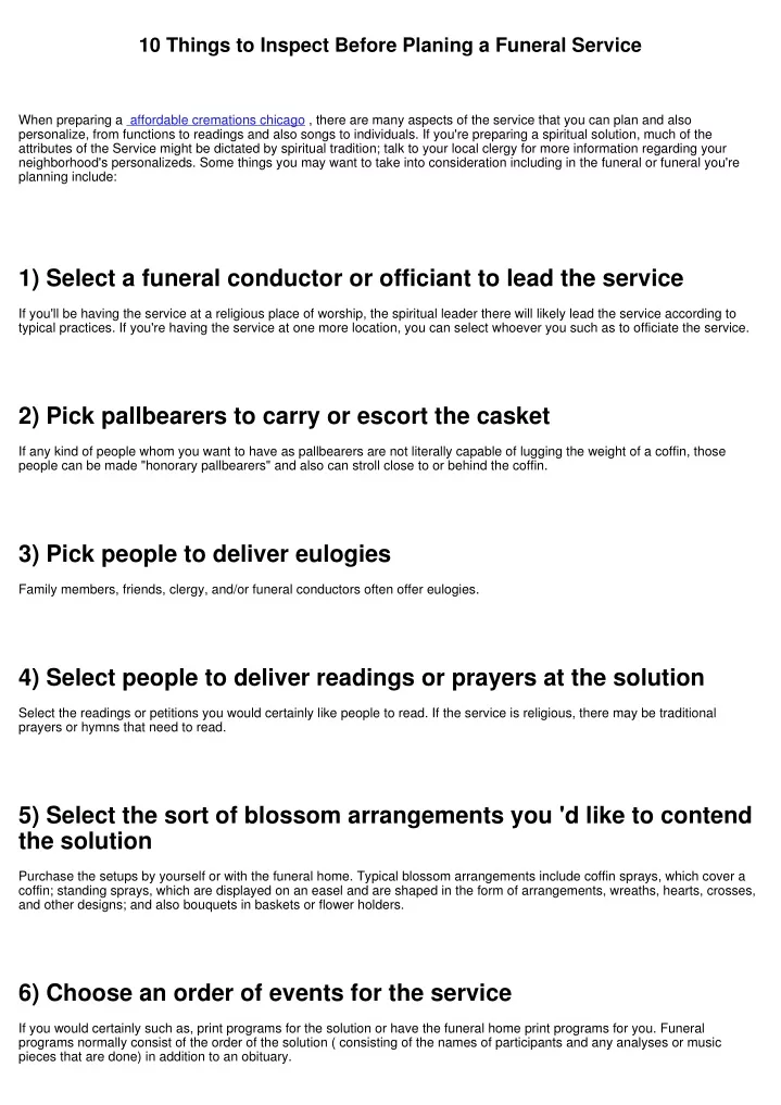 10 things to inspect before planing a funeral