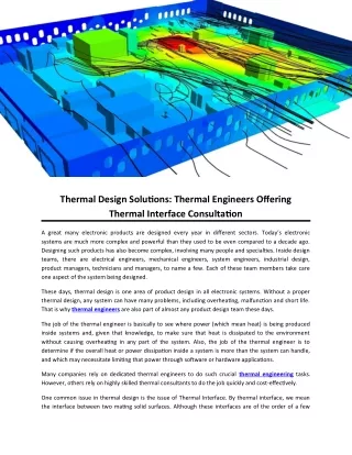 Thermal Design Solutions: Thermal Engineers Offering Thermal Interface Consultation