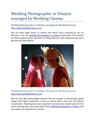 Wedding Photographer in Udaipur managed by Wedding Cinema