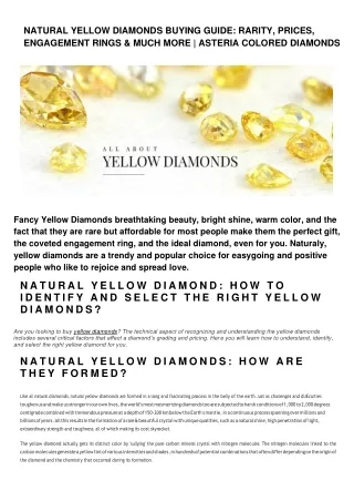NATURAL YELLOW DIAMONDS BUYING GUIDE: RARITY, PRICES, ENGAGEMENT RINGS & MUCH MORE | ASTERIA COLORED DIAMONDS