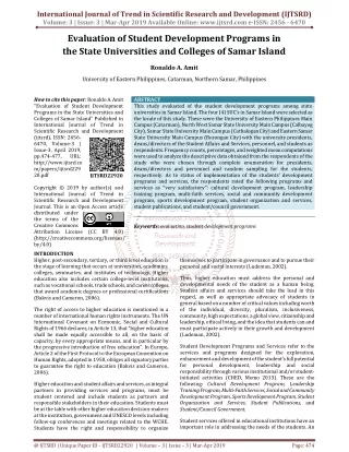 Evaluation of Student Development Programs in the State Universities and Colleges of Samar Island