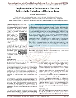 Implementation of Environmental Education Policies in the Hinterlands of Northern Samar