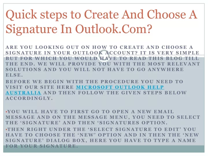 quick steps to create and choose a signature in outlook com