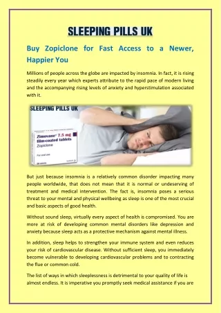 Buy Zopiclone for Fast Access to a Newer, Happier You