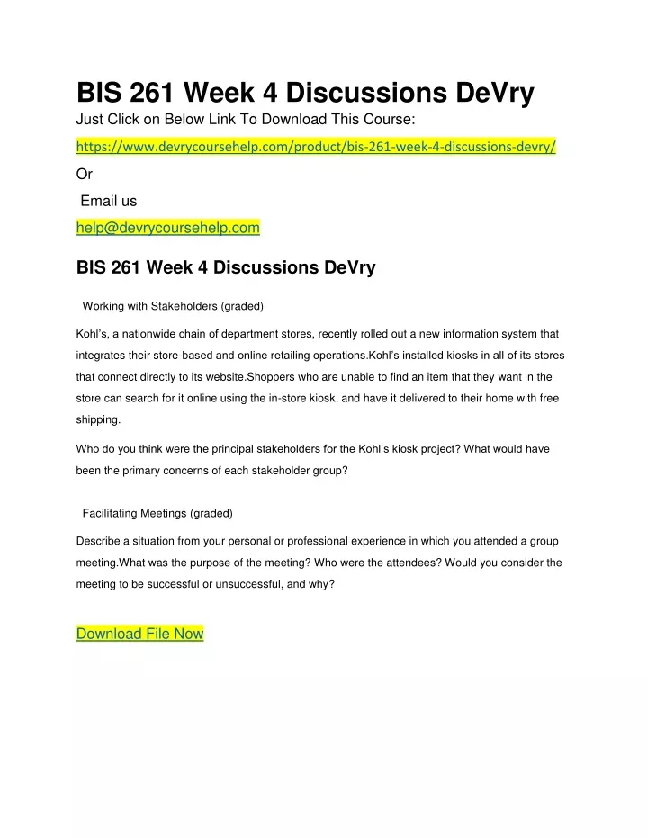 bis 261 week 4 discussions devry just click