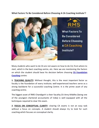 What Factors To Be Considered Before Choosing A CA Coaching Institute.