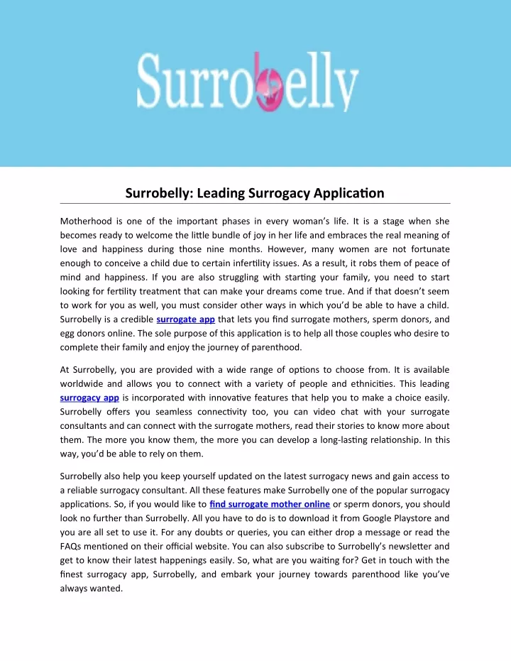 surrobelly leading surrogacy application