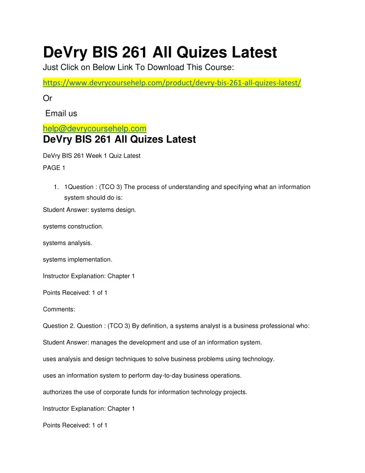 devry bis 261 all quizes latest just click