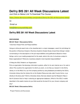 DeVry BIS 261 All Week Discussions Latest