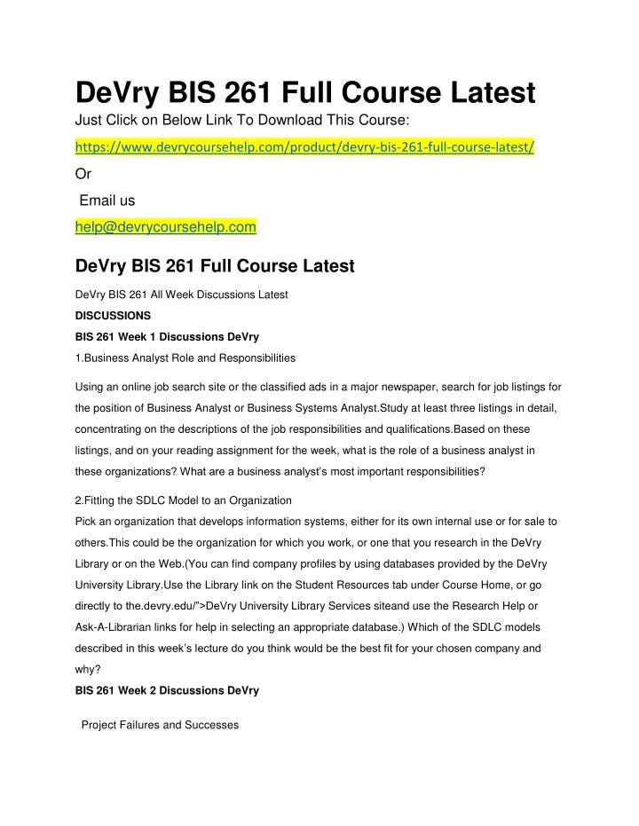 devry bis 261 full course latest just click