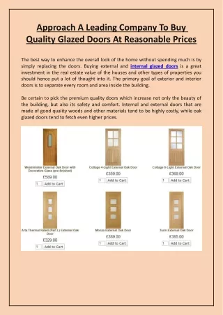 Approach A Leading Company To Buy Quality Glazed Doors At Reasonable Prices