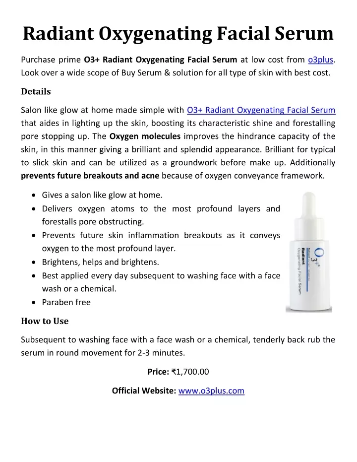 radiant oxygenating facial serum