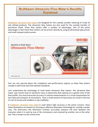 Merits of having Multibeam Ultrasonic Flow Meters