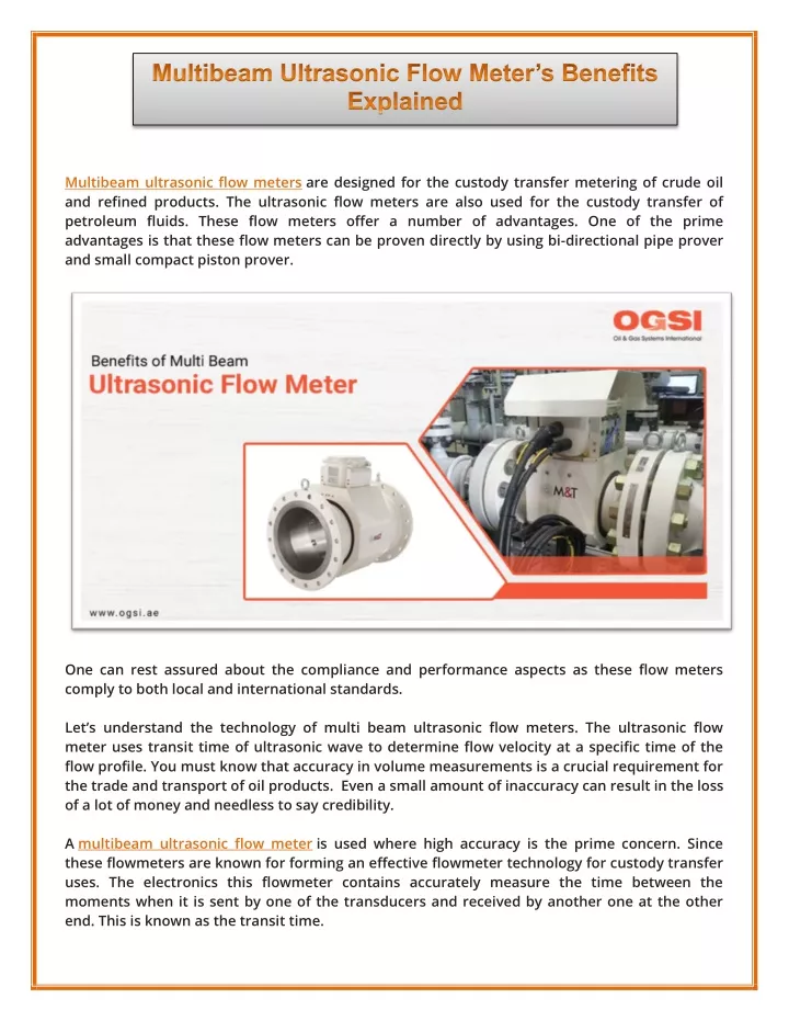 multibeam ultrasonic flow meters and refined