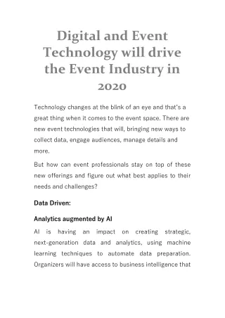 Digital and Event Technology will drive the Event Industry in 2020