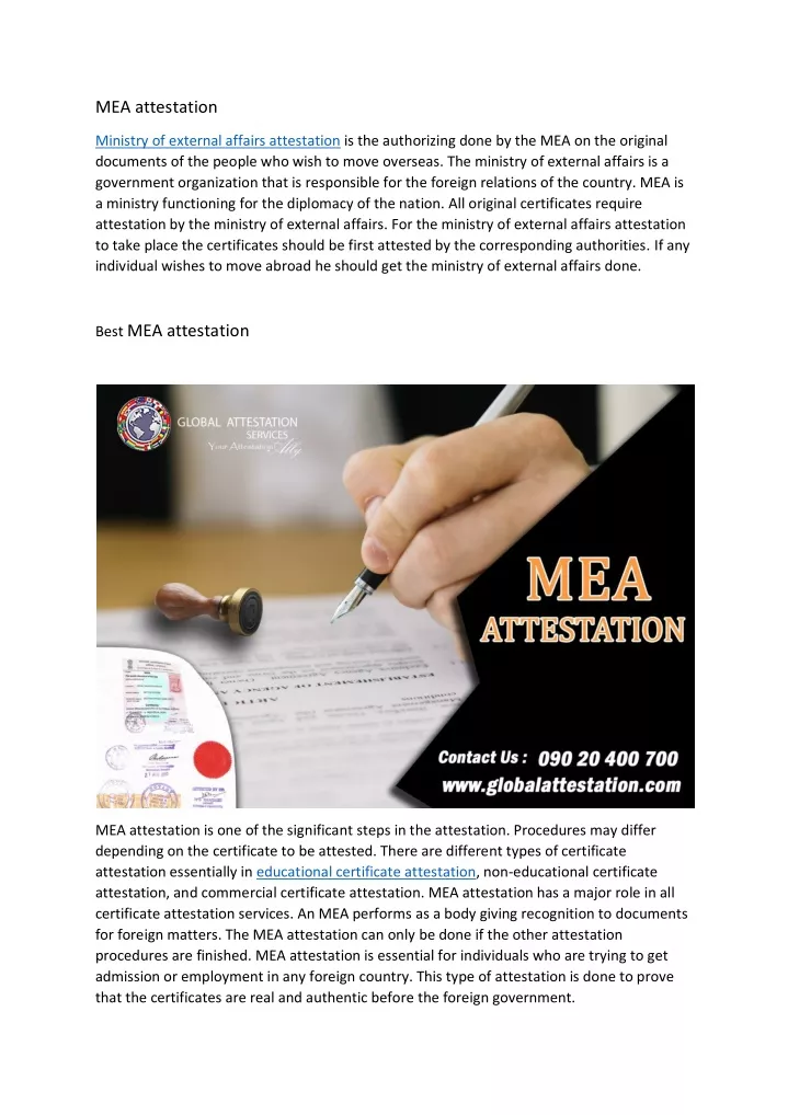 mea attestation