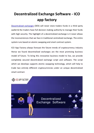 Decentralized Exchange Software - ICO app factory