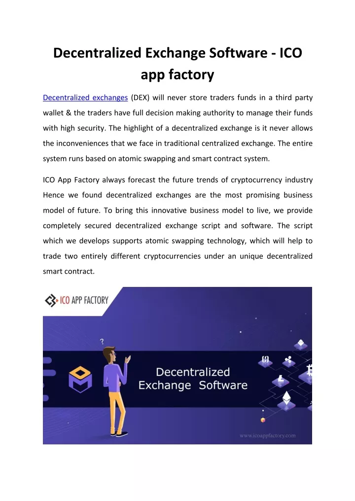 decentralized exchange software ico app factory