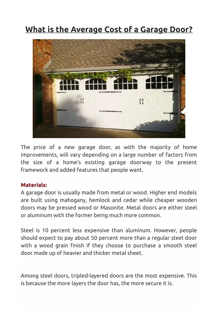 what is the average cost of a garage door