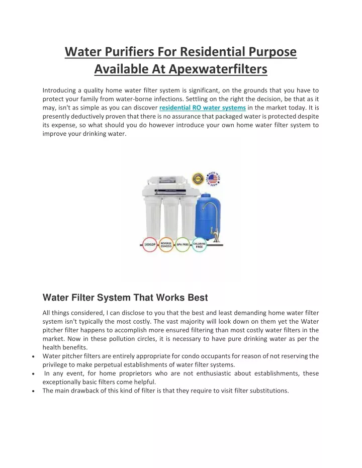 water purifiers for residential purpose available