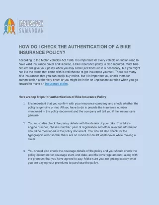 How do I check the authentication of a bike insurance policy?