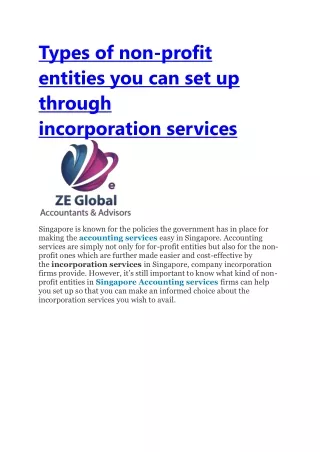 Types of non-profit entities you can set up through incorporation services