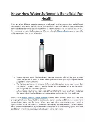 Know How Water Softener Is Beneficial For Health