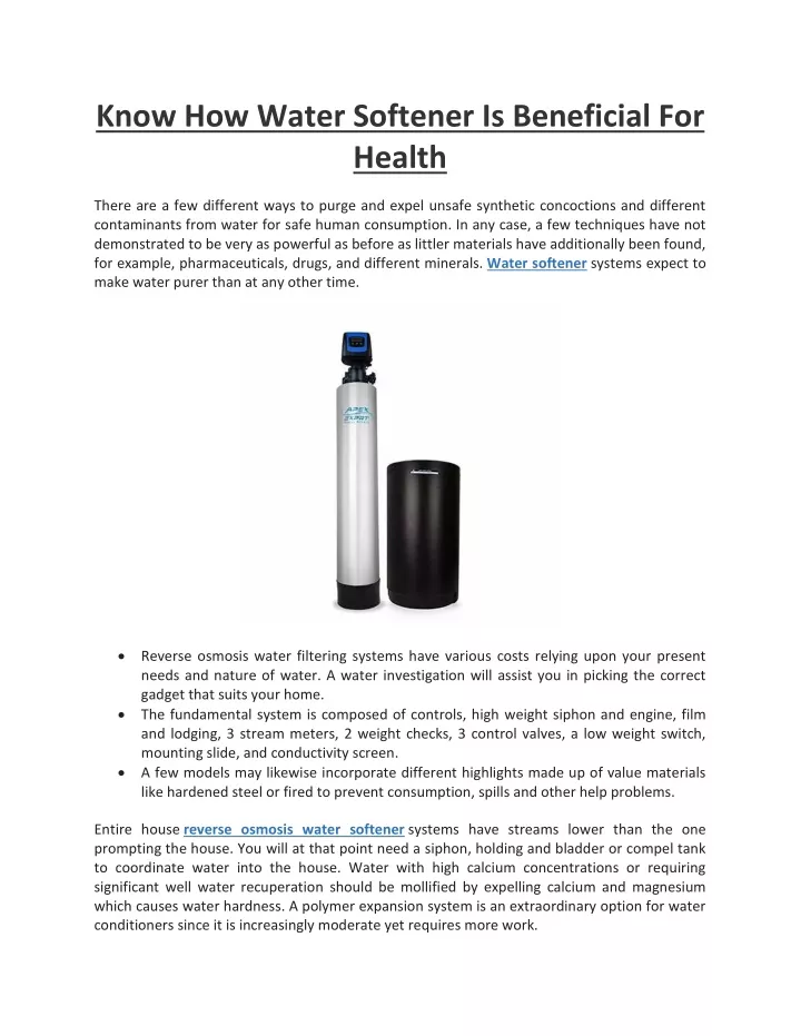 know how water softener is beneficial for health