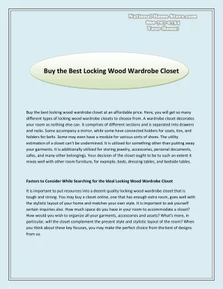 Buy the Best Locking Wood Wardrobe Closet